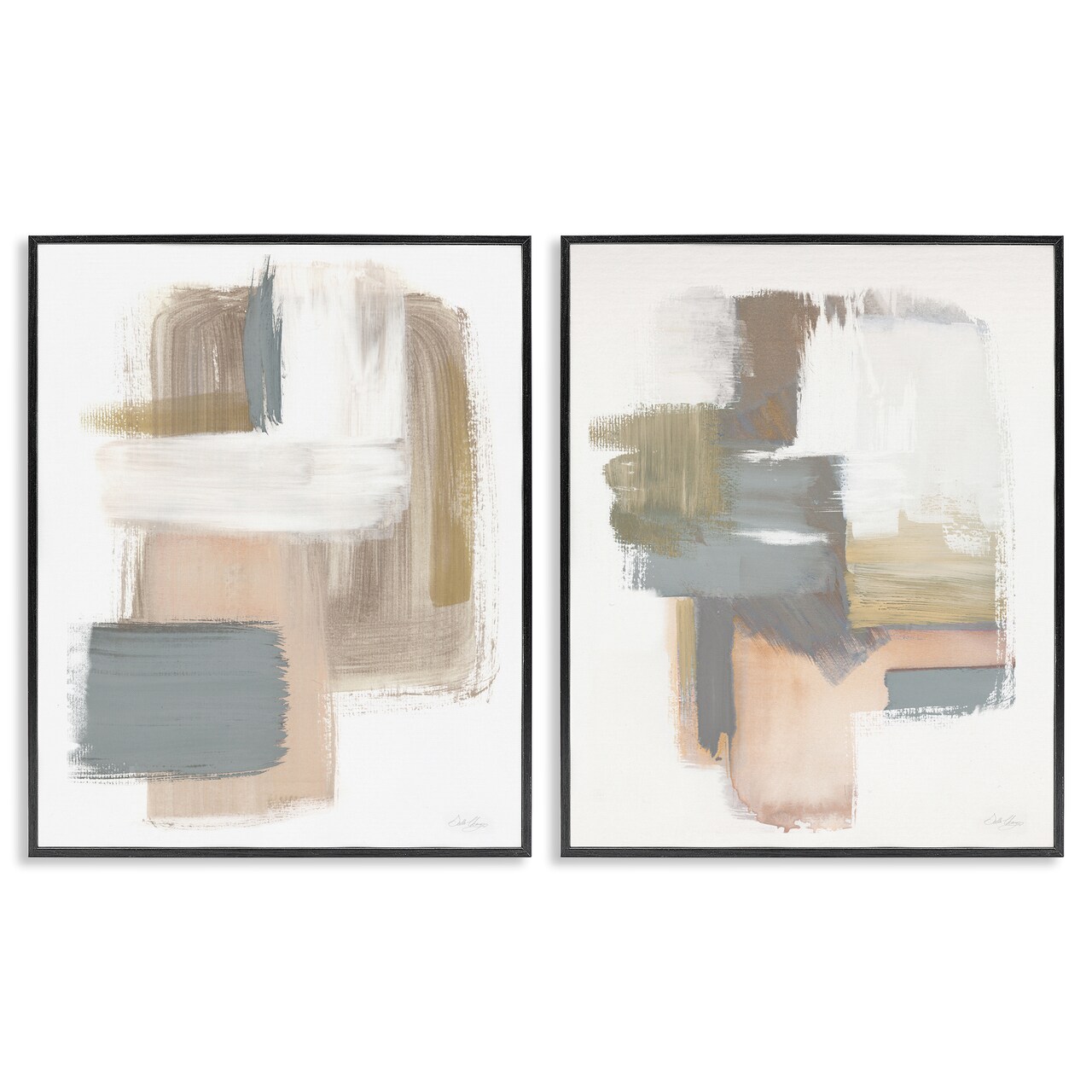 Stupell Industries Abstract Beige Brush Stroked Neutrals 2 pc Framed Giclee Wall Art Set Design by Stella Chang